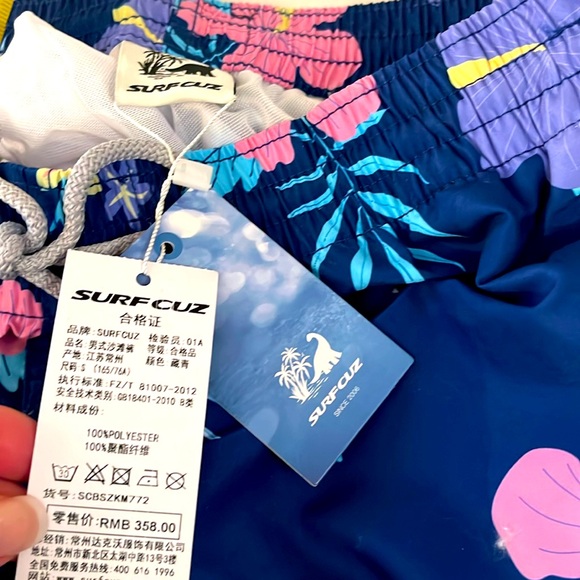 New Surf Cuz Men's Navy Hawaiian Pattern Quick Dry Pockets sm NWT, swim trunks - Picture 3 of 12